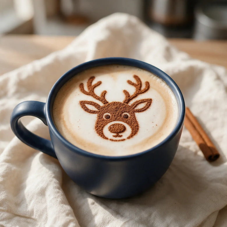 Cocoa reindeer design on a latte