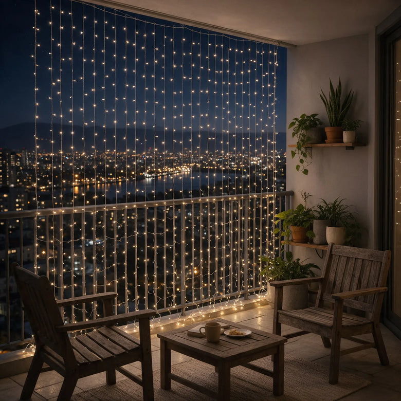 Balcony lights in warm white ambient lighting