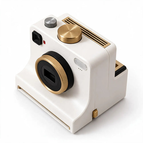 Surprisely Latte Art Camera, a white camera-shaped coffee stencil duster