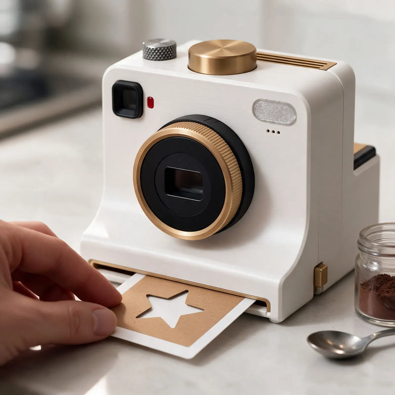 Sliding a star stencil card into the Latte Art Camera